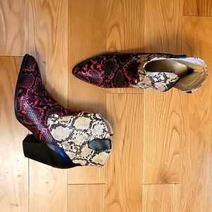 Red and tan snake skin boots